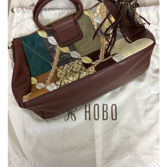 Hobo Sheila Medium Brown Leather Mixed Media Shoulder Bag Boho Purse New - Picture 4 of 9